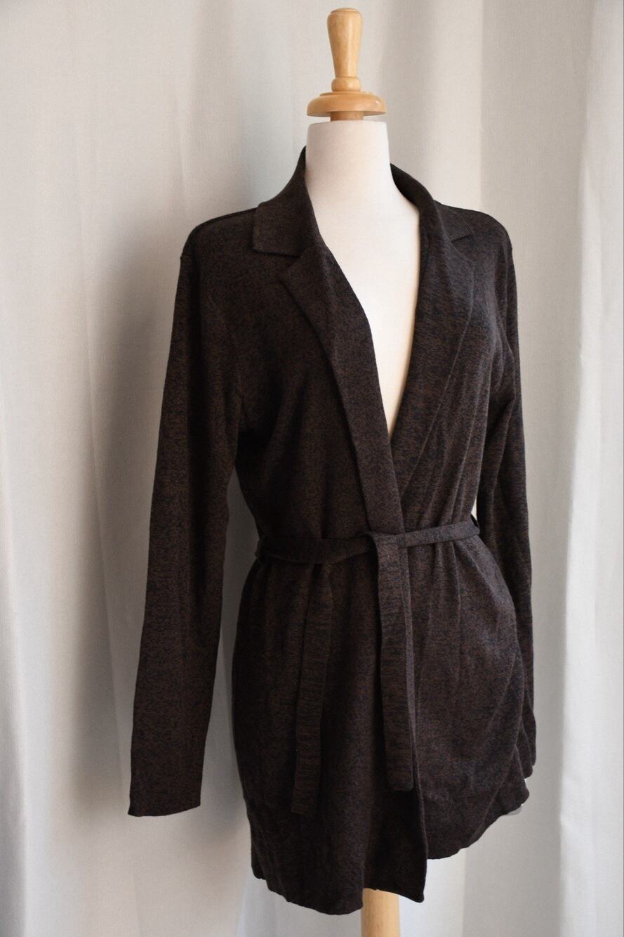 Mossimo Black And Brown Knit Wool Open Cardigan Tie Waist Sweater NWT Size XL